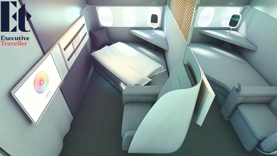 One of Cathay Pacific's early Boeing 777-9 first class concepts.. Yellow Window