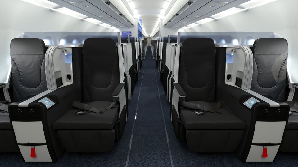 JetBlue's original Vantage-Mint business class alternated between open seats and private suites.
