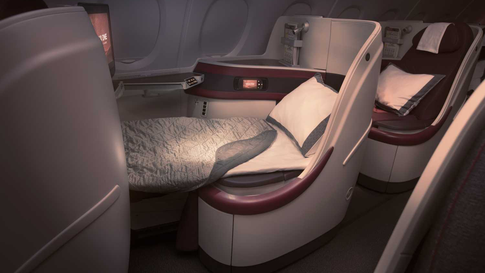 Qatar Airways' Airbus A380 business class.