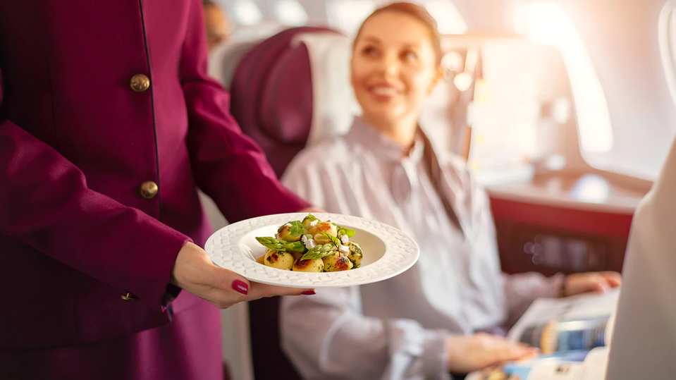 Qatar Airways' Airbus A380 business class dining.