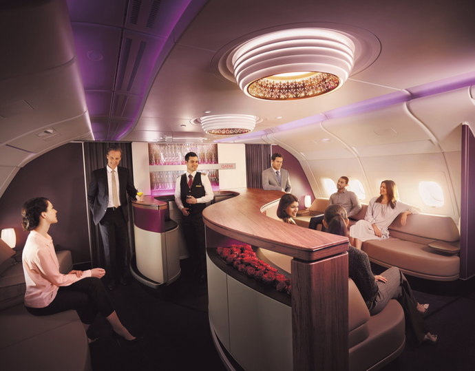 Qatar Airways' Airbus A380 Premium Lounge.