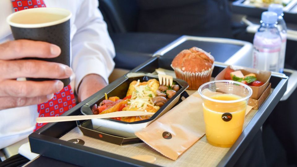 Meals in Rex business class will be served via recyclable paper, cardboard and plastic.