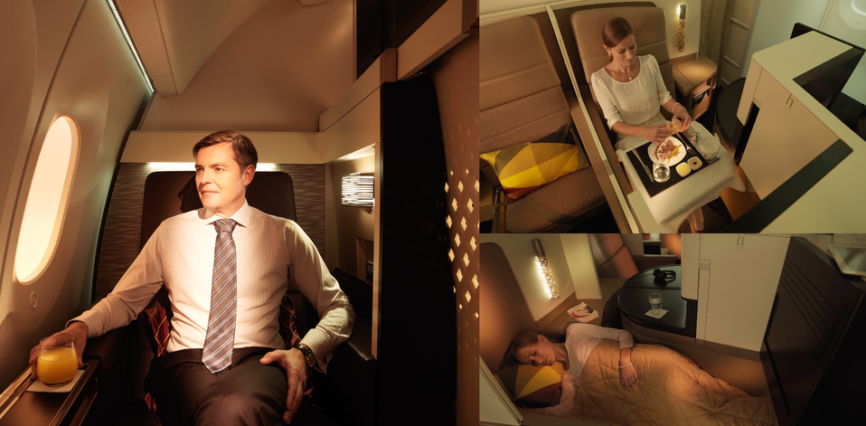 Etihad's Boeing 787 first class (left) and business class (right).