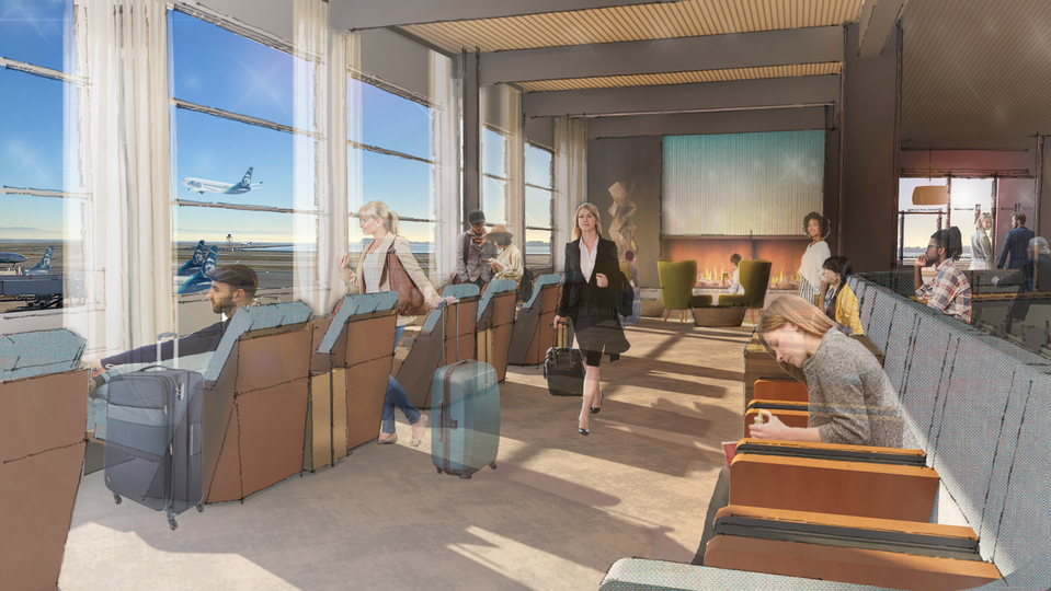 Alaska Airlines' previously-planned San Francisco Terminal 2 lounge (concept image).