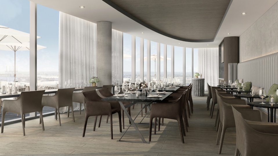 The dining room at Melbourne Marriott Docklands' M Club lounge.