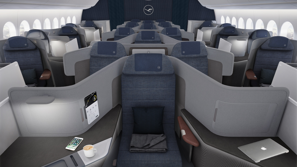 来自波音777-9的新型汉莎商务舱设计。