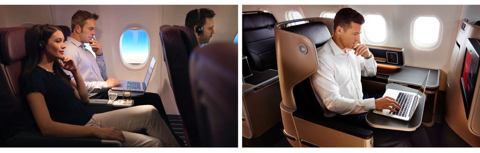 Qantas business class on the Boeing 737 (left) and Airbus A330 (right).