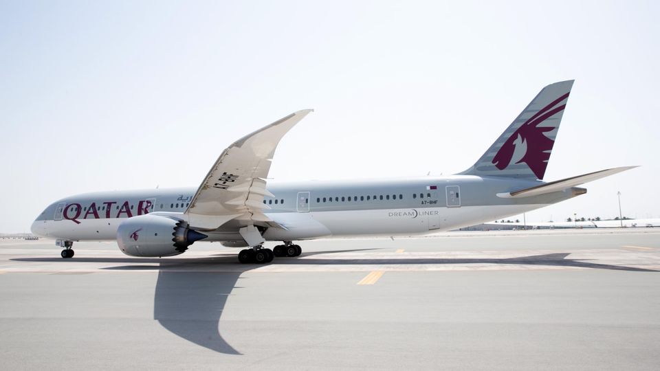 Qatar Airways' Boeing 787-9 Dreamliner at the carrier's Doha hub.