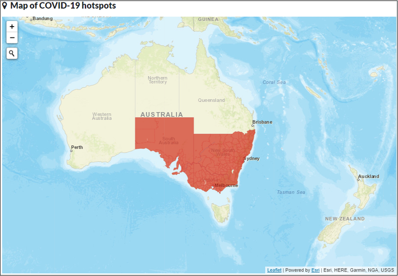 Current COVID-19 hotspots designated by Queensland.