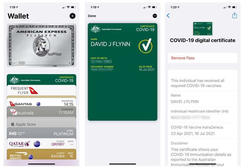 Here's how your Covid-19 digital vaccination certificate appears in the Apple Wallet app.
