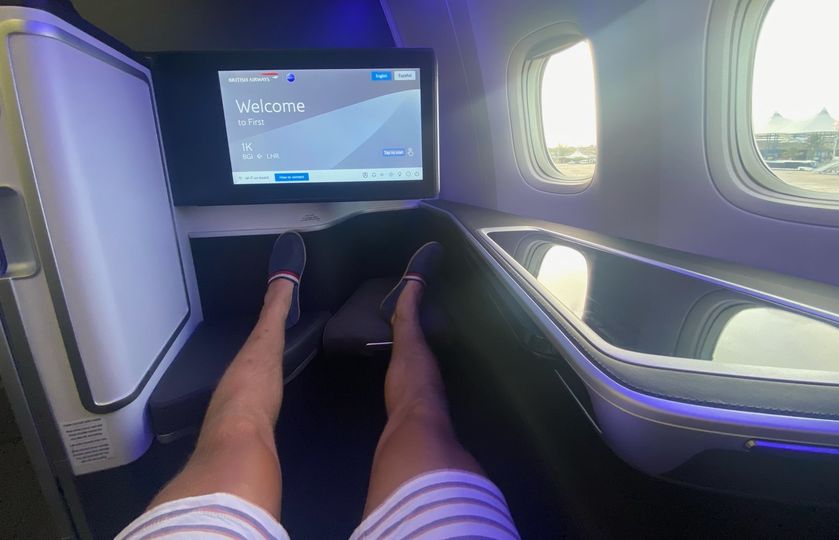There's still plenty of room to stretch out in BA's Boeing 777 First.. George Budd