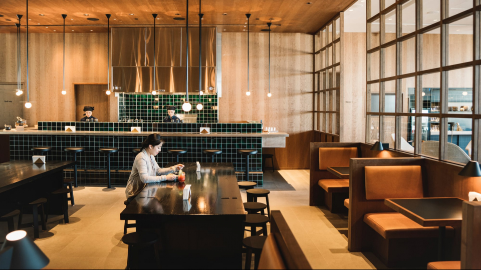Cathay Pacific's Vancouver lounge features The Noodle Bar for preflight dining.