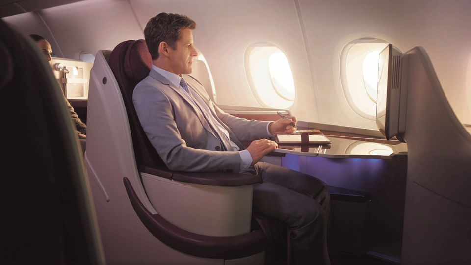 Qatar Airways' Airbus A380 business class.