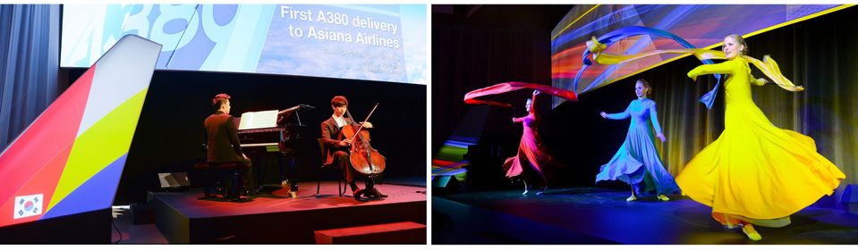 Music and movement: scenes from the delivery ceremony of Asia's first Airbus A380.