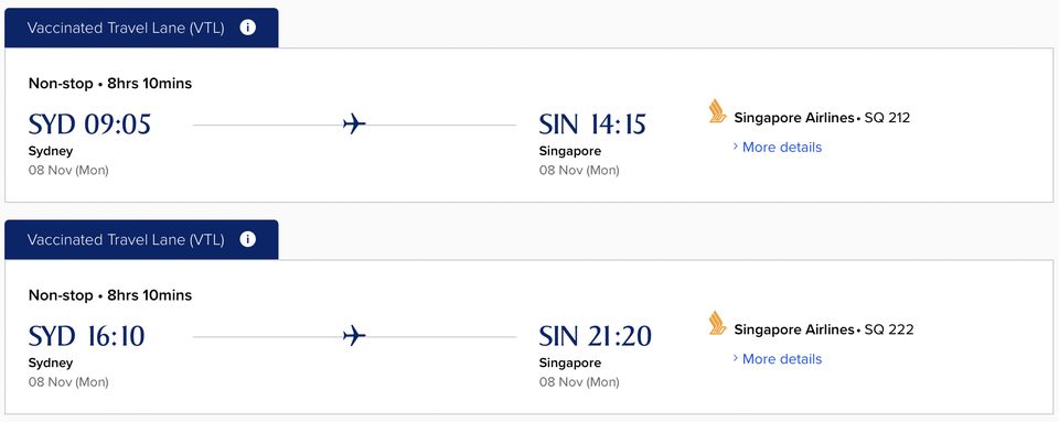 Singapore Airlines' VTL flights are already locked and loaded.