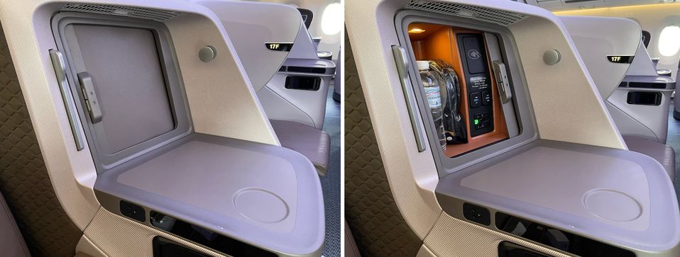 Singapore Airlines' business class seat provides ample personal space for each passenger.