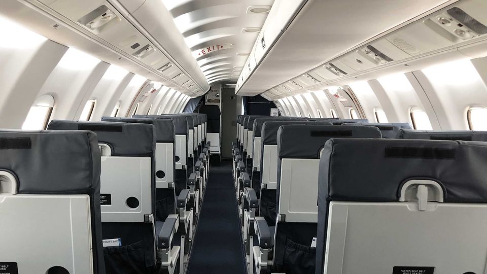 The Saab's narrow cabin means each row has a single seat, with a pair across the aisle.