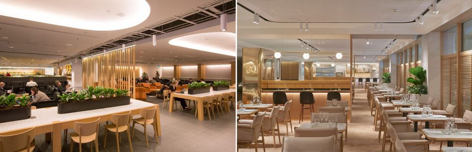 Qantas' Singapore lounges: business class (left) and first class (right).