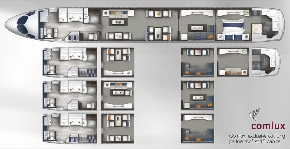Shopping around for your next private jet? Comlux offers a range of layouts for ACJ220 customers.