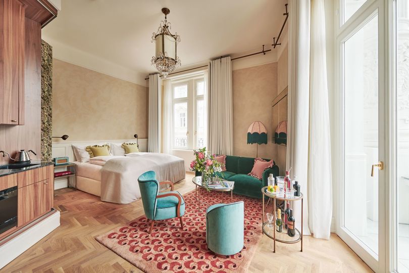 A room at the belle epoque-inspired Hotel Motto.
