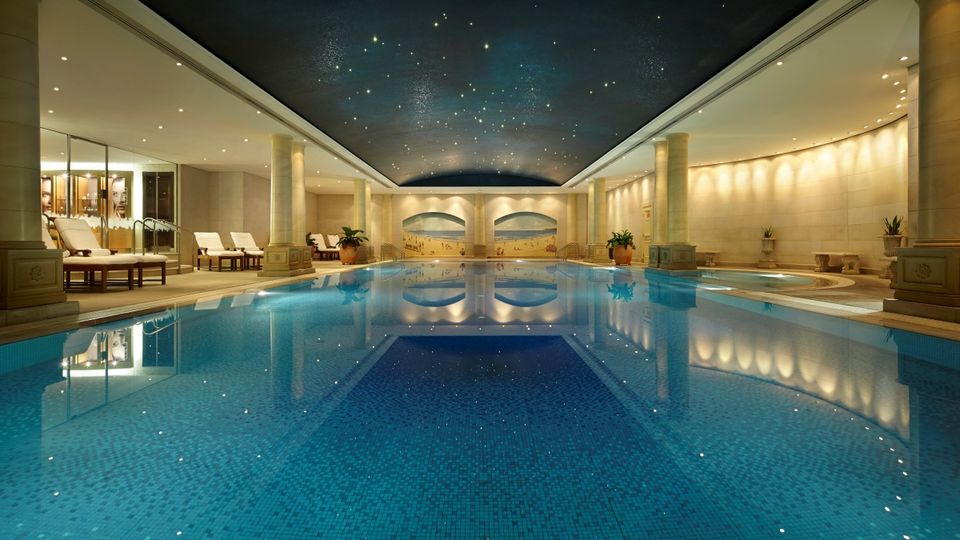 It's easy to get lost in the serene night sky mural at The Langham's pool