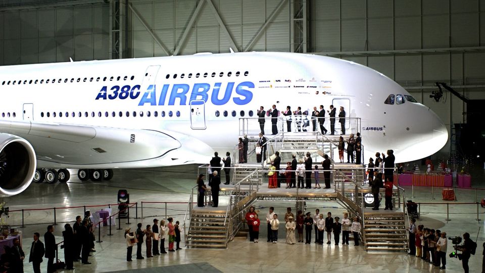 The unveiling of the Airbus A380 in January 2005.