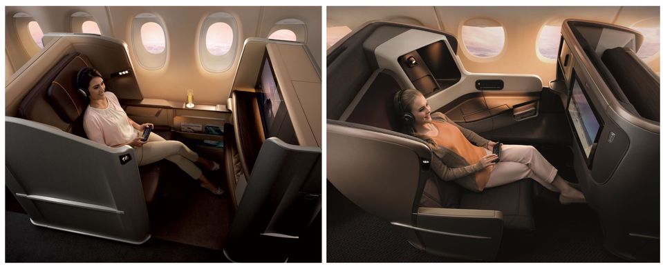 A class of their own? Singapore Airlines' Boeing 777-300ER first (left) and business (right).