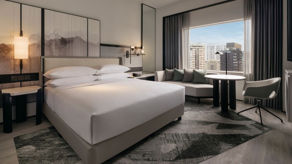 A King Premium City View room at the Hilton Singapore Orchard.