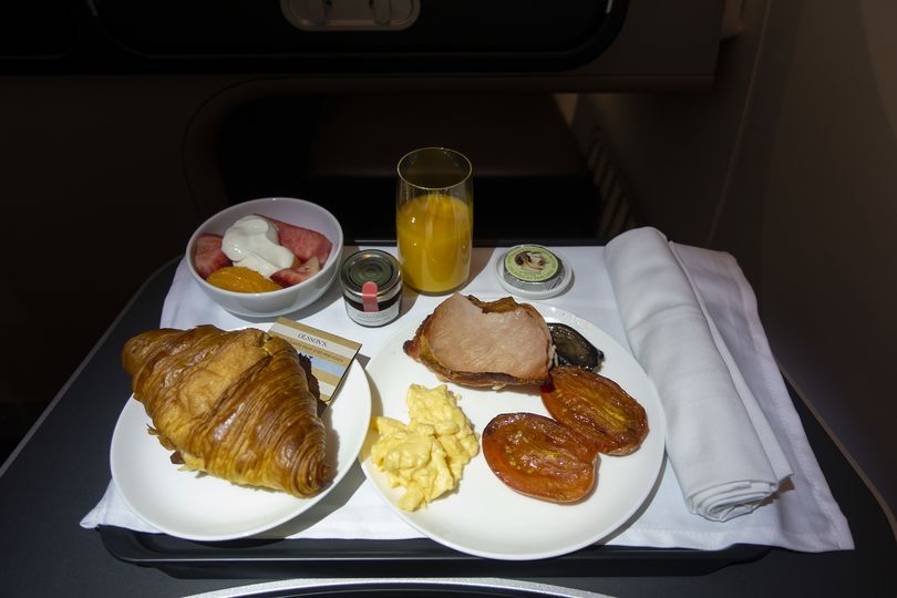 Breakfast is served soon after take-off from Sydney.