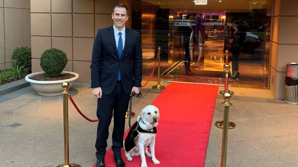 Mr Walker with his adopter, Park Hyatt Melbourne GM Leigh Shepheard