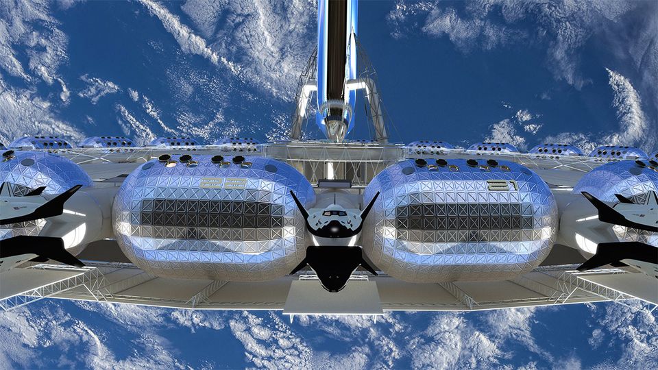 A close-up of Voyager Station.