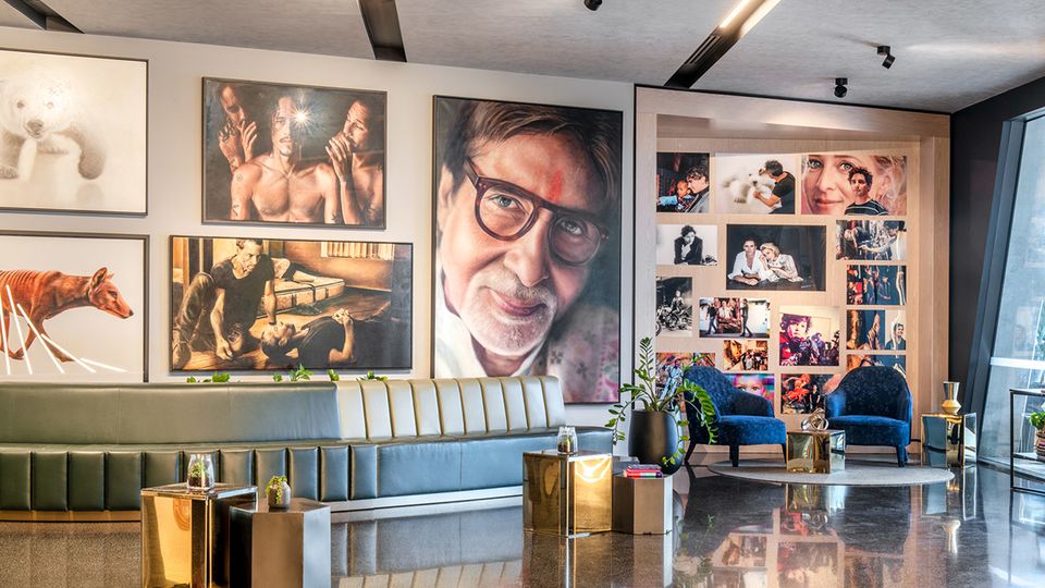 Vibrant artworks fill the hotel lobby