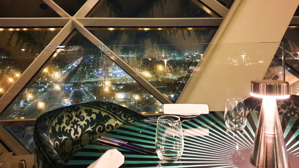 Dining at Cyan Brasserie includes a great view over Abu Dhabi.