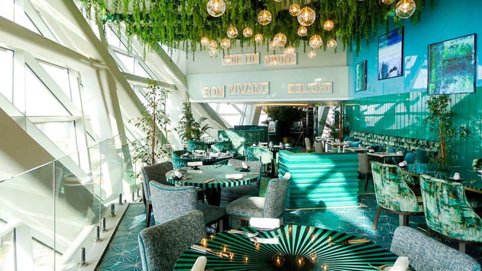 The Cyan Brasserie looks brilliant in the morning light.