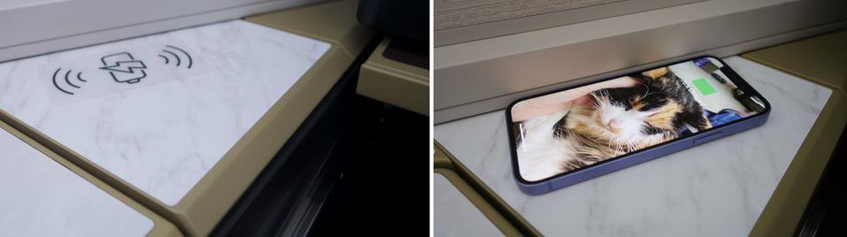 Wireless charging is a welcome creature comfort in Etihad's A350 business class.