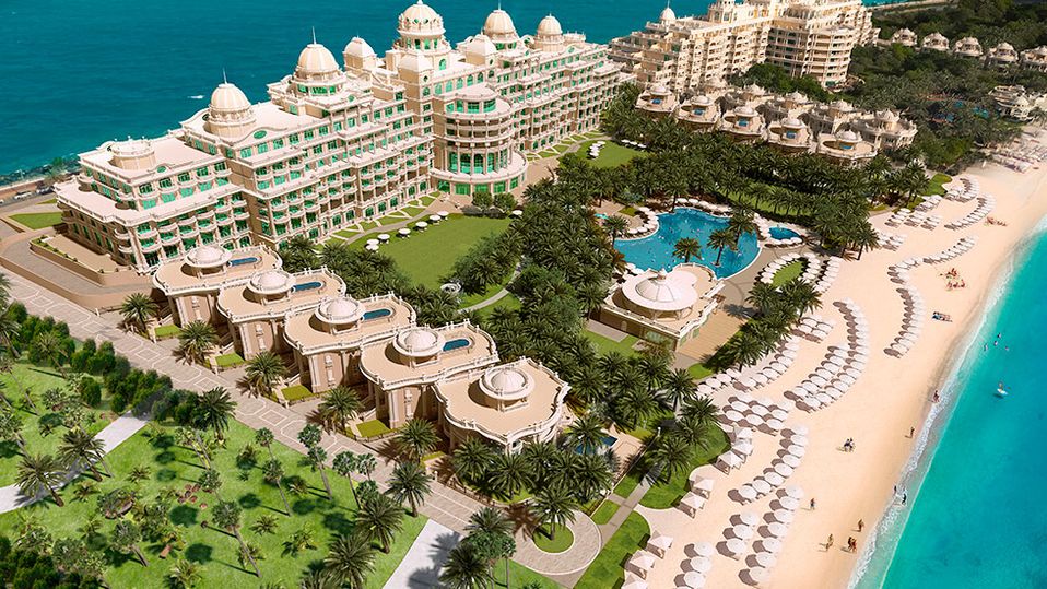 An aerial view of the stunning Raffles The Palm Dubai