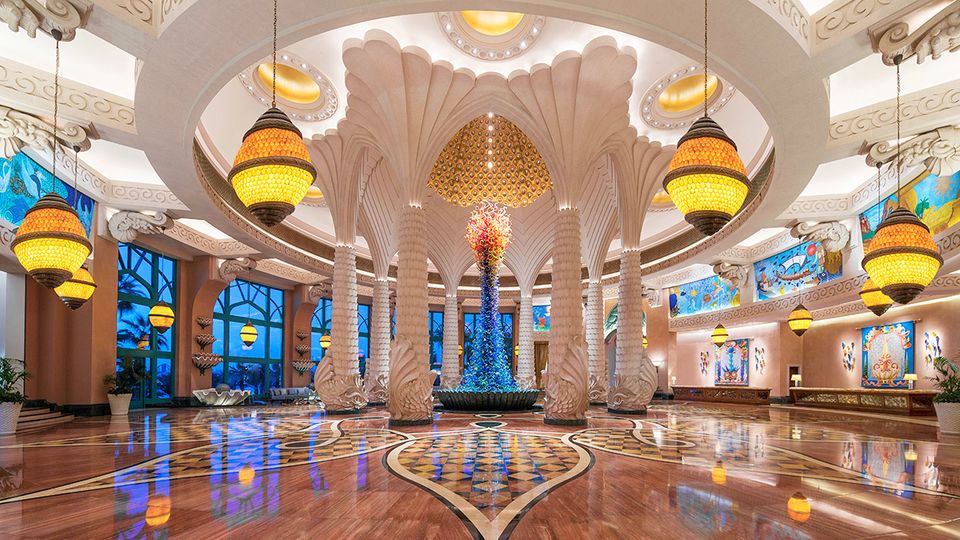 The over-the-top lobby at Atlantis The Palm sets the scene