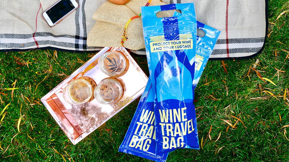 The Australian-owned Wine Travel Bag is reusable and even soaks up spills