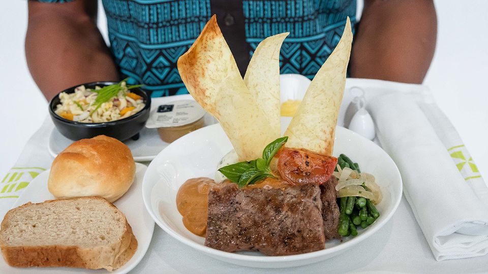 Grilled tenderloin with a creamy peppercorn sauce.