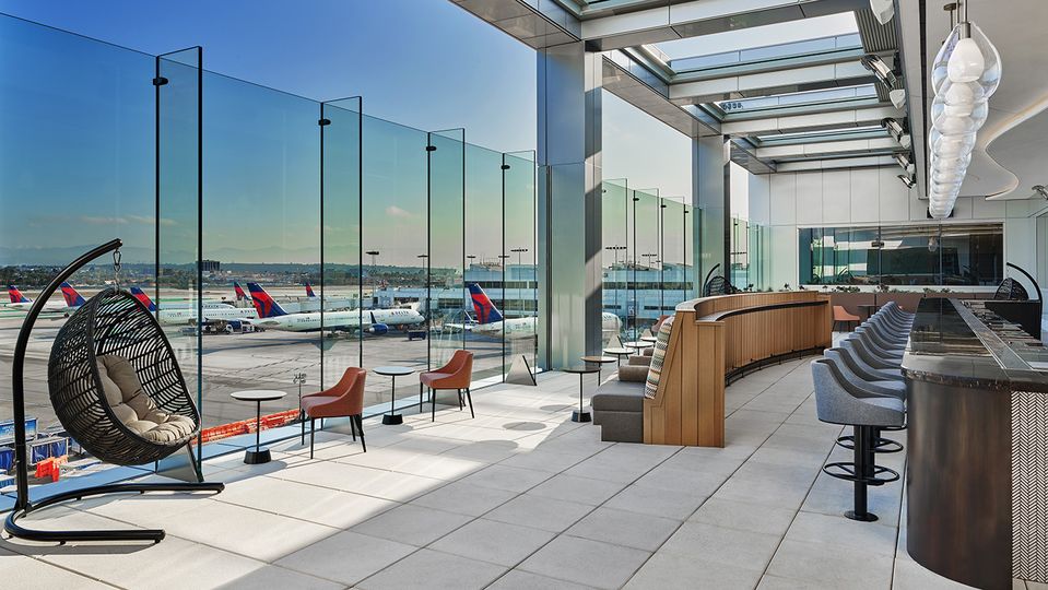 The outdoor deck at Delta's new LAX Sky Club lounge.
