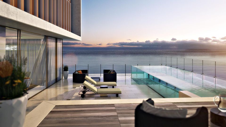 A rendering of a pool suite overlooking the Arabian Gulf.