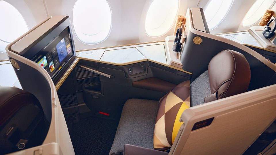 Etihad's new Airbus A350 business class.