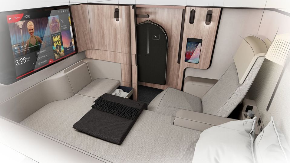 The Qantas Airbus A350 first class suites.