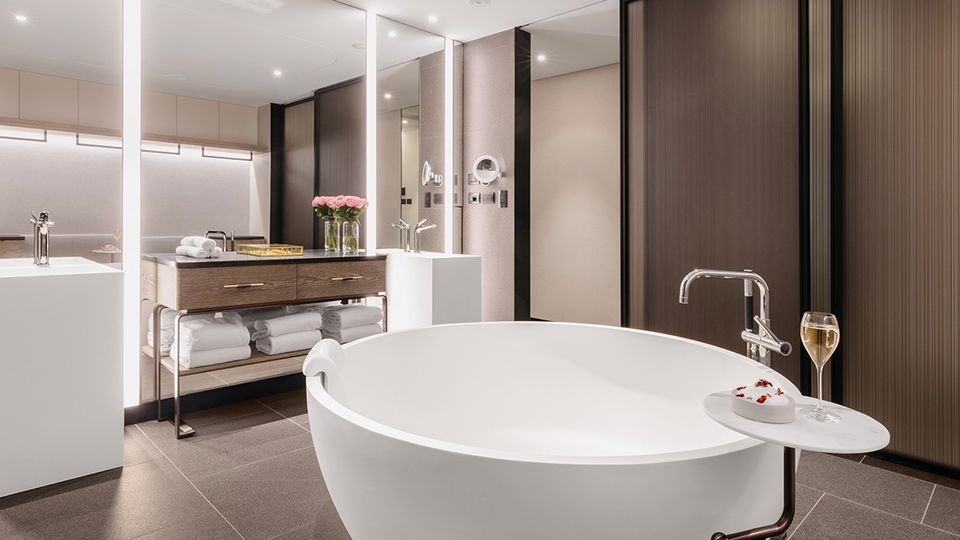 Slip into relaxation with a soak in this circular bathtub.