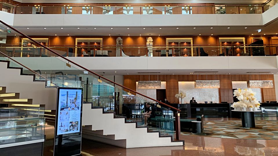 The three-storey atrium makes for an immaculate entrance.