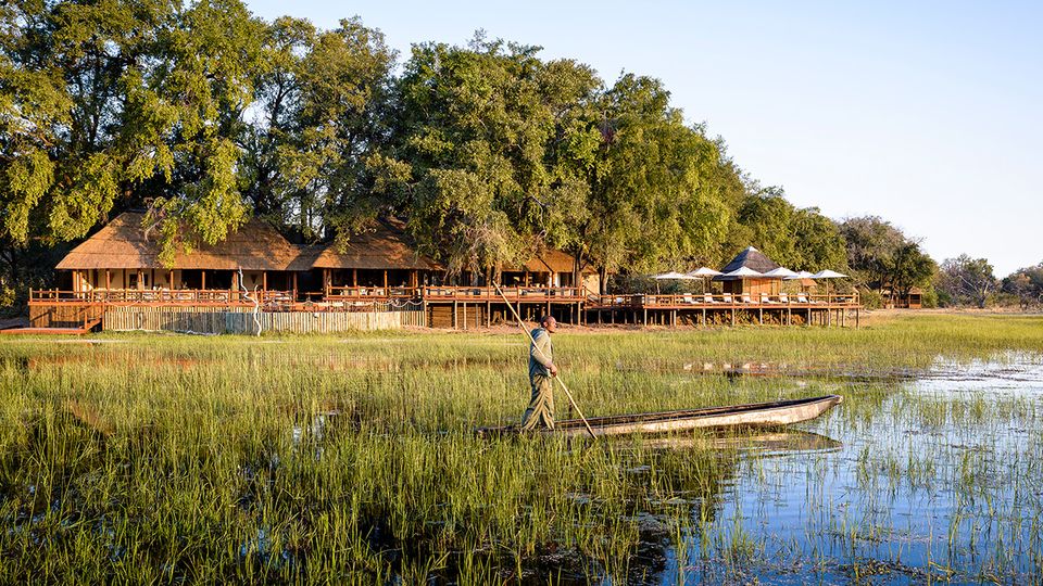 Guests can explore the wetlands in a traditional 'mokoro' dugout canoe.