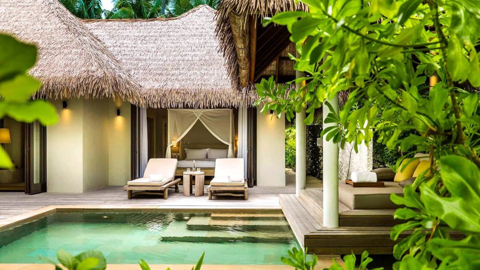 Beach villas each feature a private pool.