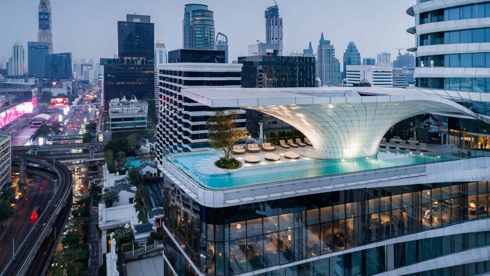 The hotel's rooftop pool is almost a landmark in itself.