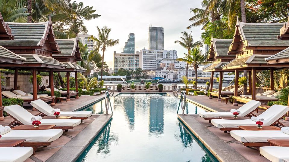 The Thai-style on show at the pool makes for a dazzling scene.