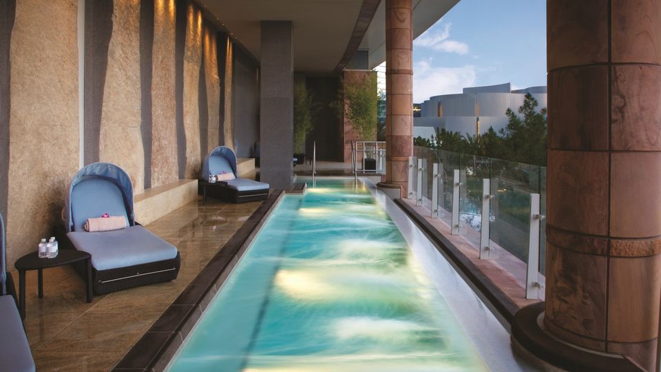The Aria Spa hydrotherapy pool overlooks the resort's main pools.